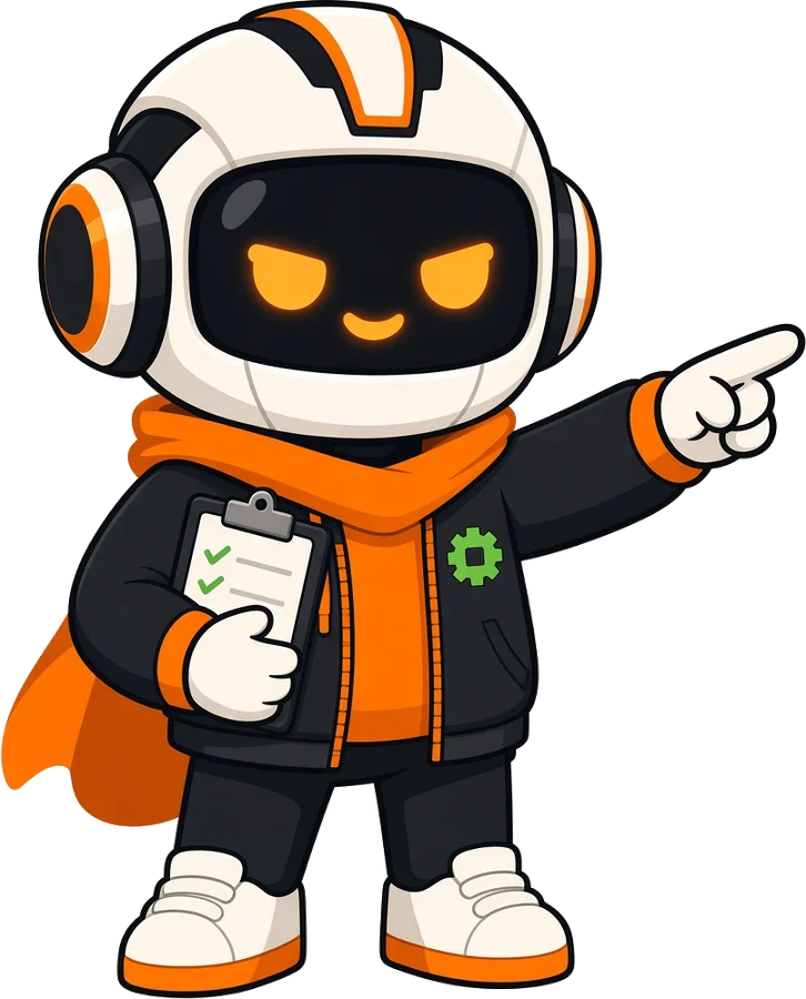 Arch, la mascotte de Kernel Forge, pointe du doigt en tenant une liste de tâches